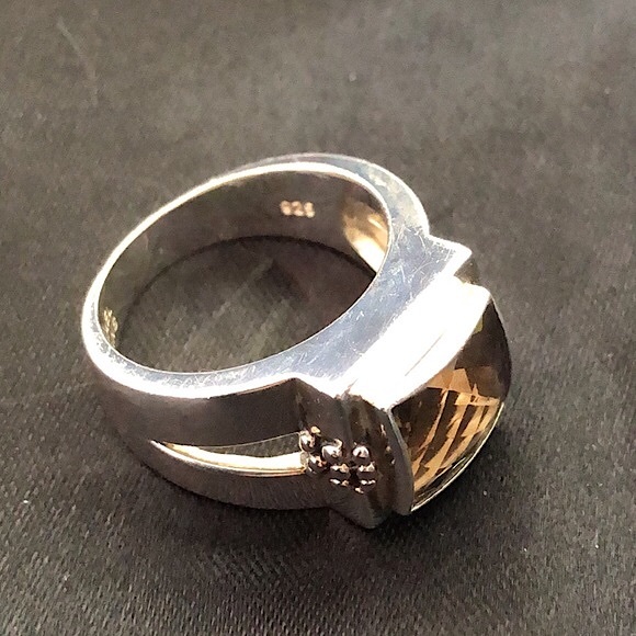 MICHAEL DAWKINS Smokey Quartz Sterling Silver Faceted Checkerboard Cut Ring Sz9 - Picture 12 of 16